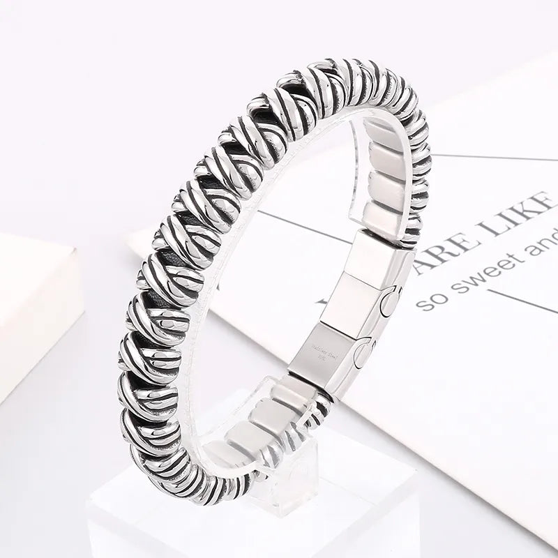 casual retro solid color titanium steel men's bangle