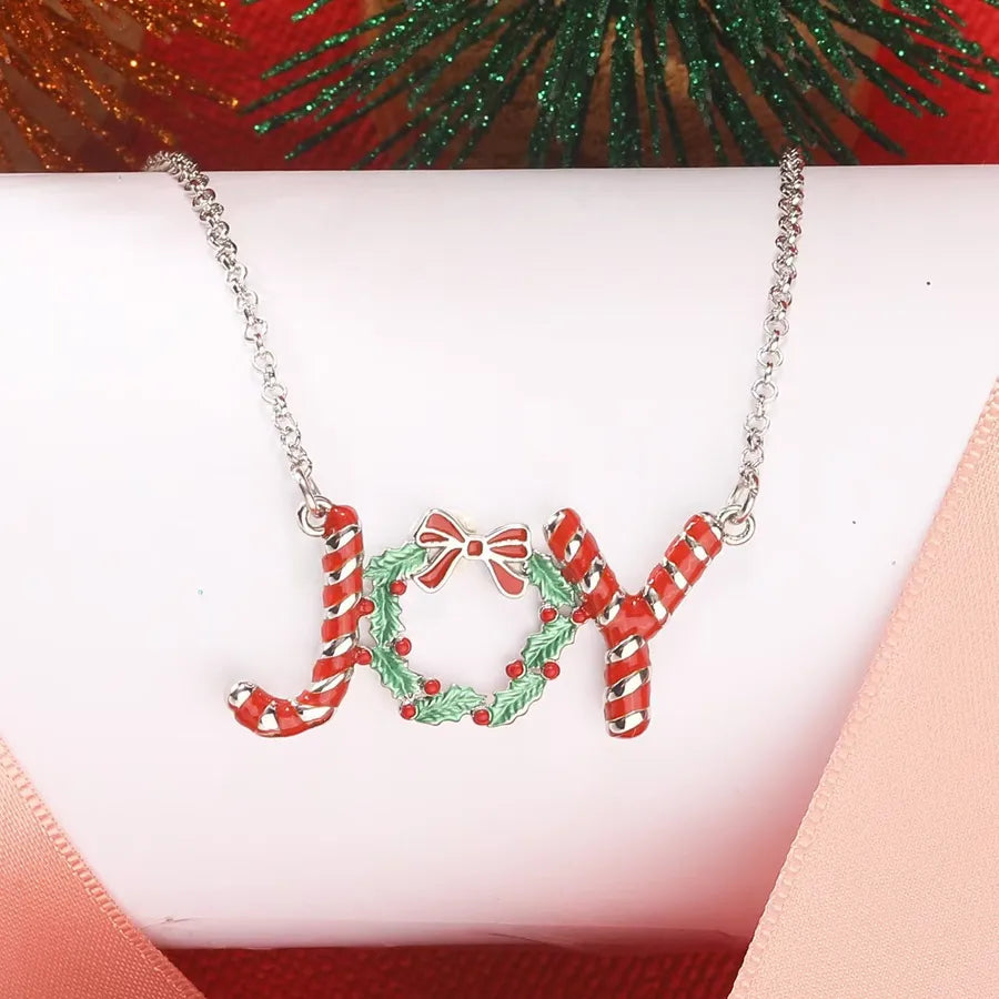 Christmas Eve 3D Letter Oil Drop Necklace Party Colorful Clavicle Chain Reindeer Pendant Alloy Zinc Alloy Unisex Necklace