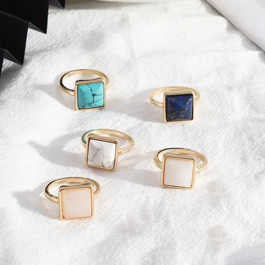 1 piece simple style square alloy plating inlay natural stone women's rings