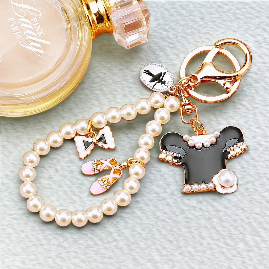 elegant princess cute bow knot shoe imitation pearl alloy women's bag pendant keychain