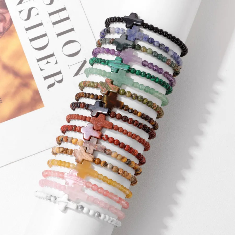 Simple Style Cross natural stone Crystal Bracelets In Bulk