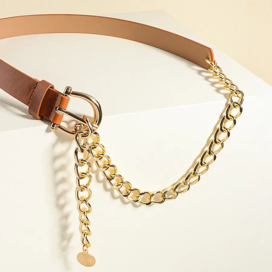 hip-hop solid color pu leather alloy plating women's leather belts