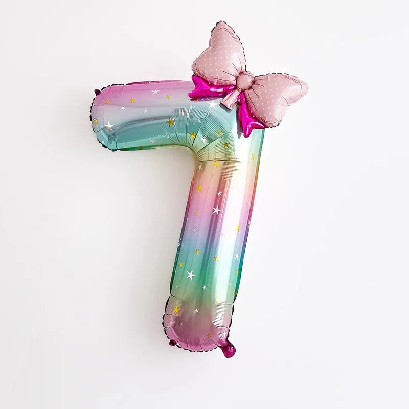 40-Inch Rainbow Star Gradient Colorful Balloons With Bow Knot Set Birthday Party Scene Decorations Digital Number Balloons