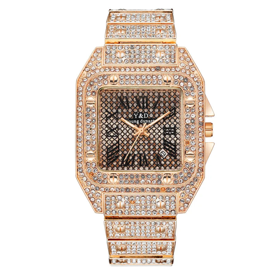 fashion big dial steel band diamond quartz watch