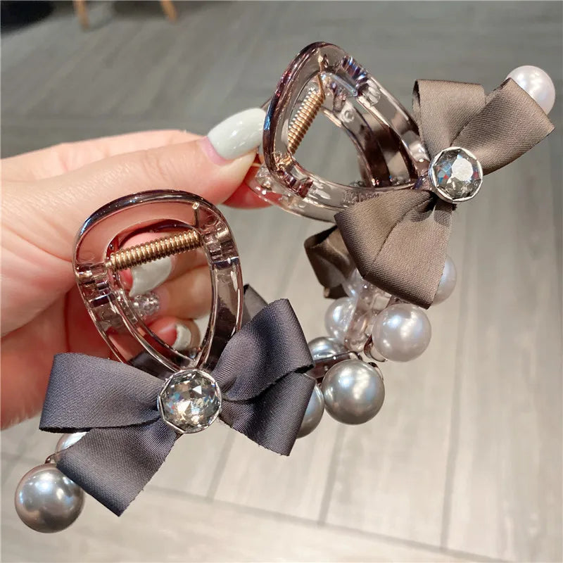 Chic French Style Pearl Hair Clip Gentle Butterfly Knot Updo Shark Bite Women's Hair Accessories Elegant Lady's Hairpin