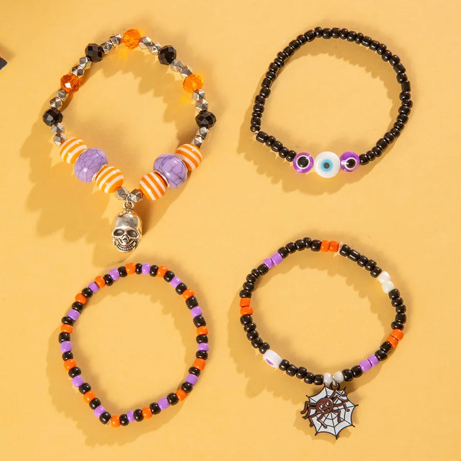 Ghost Bat Halloween Bracelets Women's Fashion Seed Bead Bracelet Set Women's Bracelets Glass Material Pumpkin Skull Design