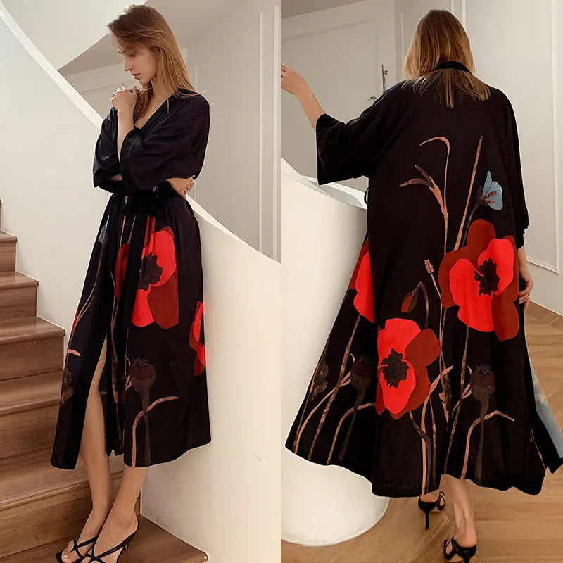 new satin chiffon ice silk light bathrobe multicolors
