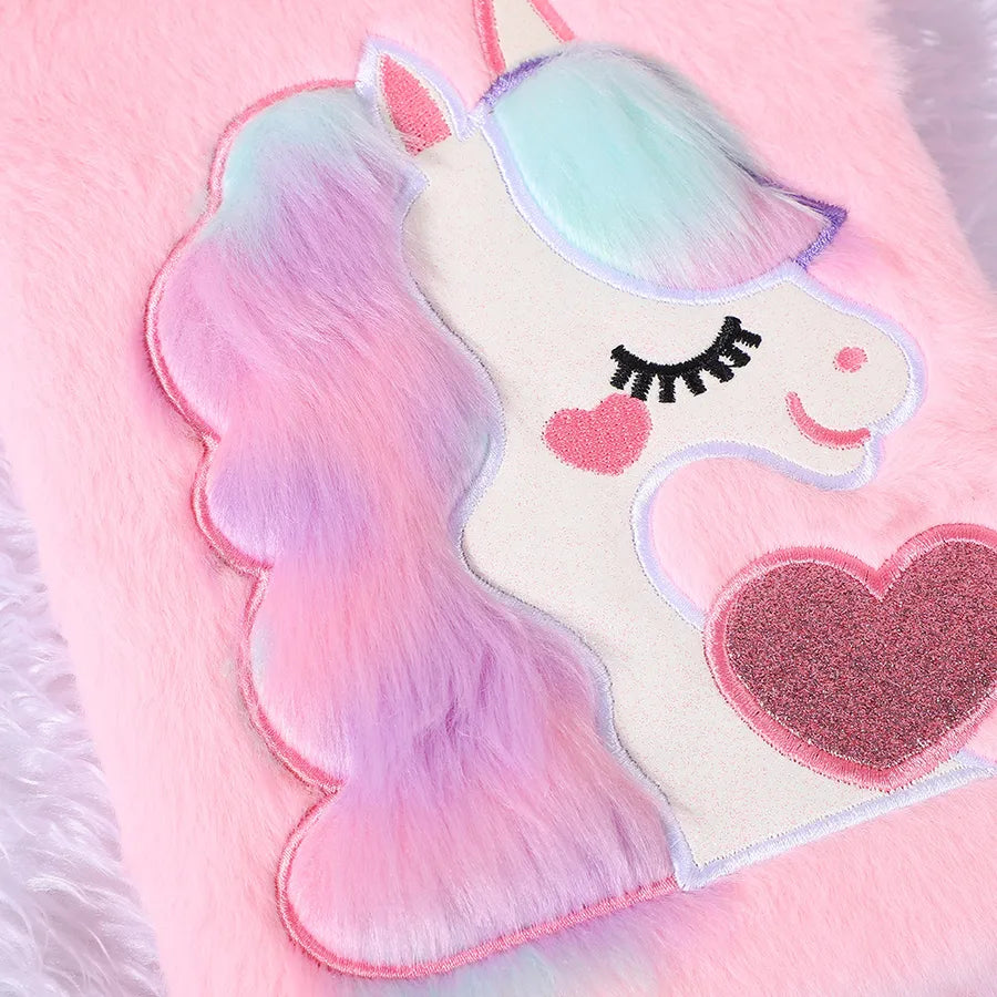Adorable Cartoon  Shiny Plush Notebook Student Bullet Journal Bright Color  and White Base  and Pink Base