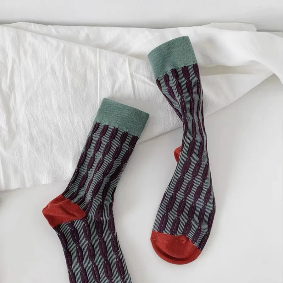 unisex retro stripe cotton crew socks a pair