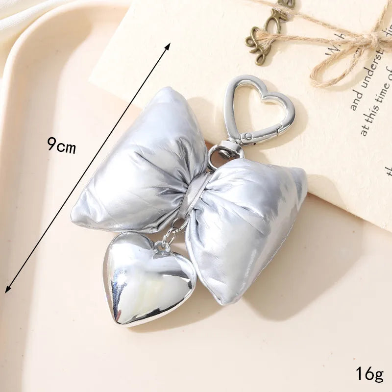 Cute Sweet Heart Shape Bow Knot Pu Leather Alloy Bag Pendant Mobile Phone Chain Keychain