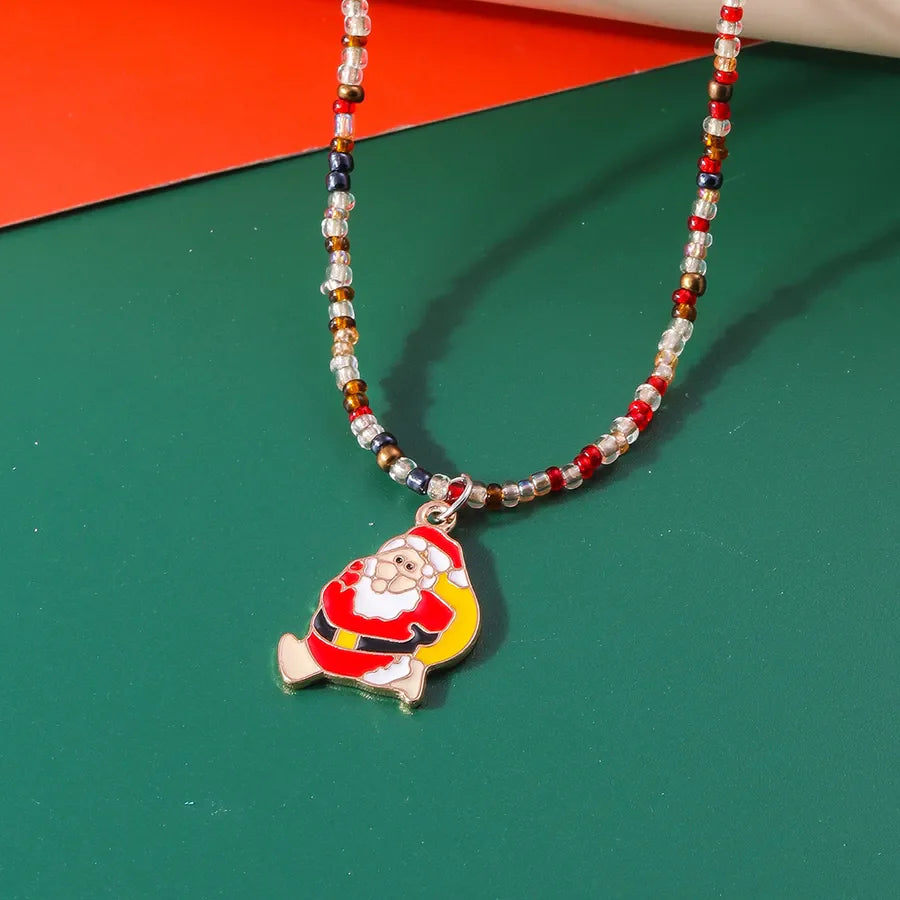 Cute Santa Claus Glass Pendant Necklaces Christmas Wholesale