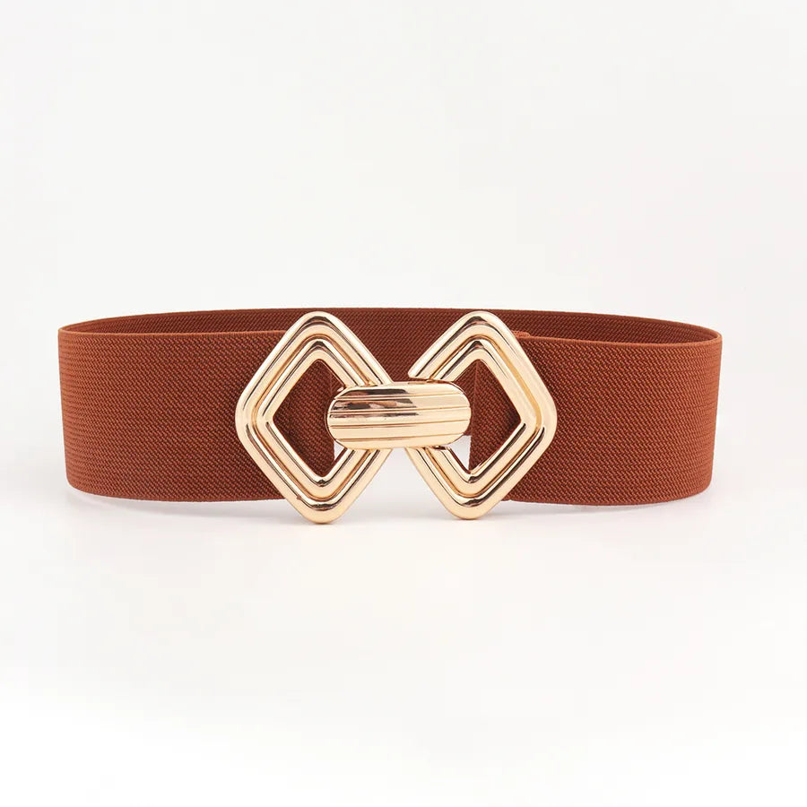 fashion geometric pu leather alloy metal button women's leather belts