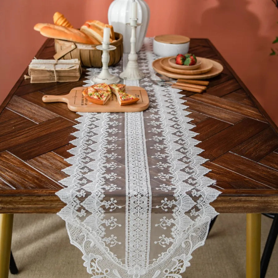Yi Qiyun lace table runner dining table decoration coffee table long embroidered princess style shoe cabinet hollow factory direct supply