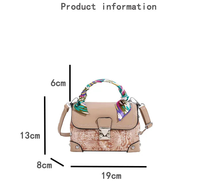 Women's PU Printing Streetwear Square Lock clasp Handbag Crossbody Bag