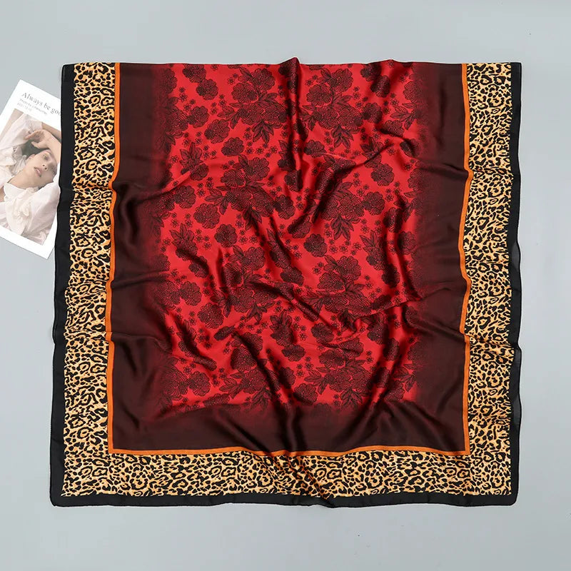 Women's Elegant Basic Leopard Brocade Satin Silk Scarf