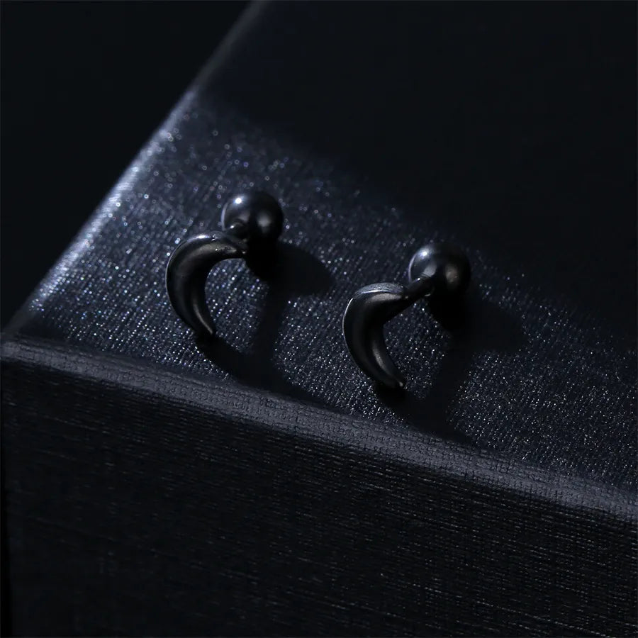 retro moon stainless steel plating ear studs 1 pair
