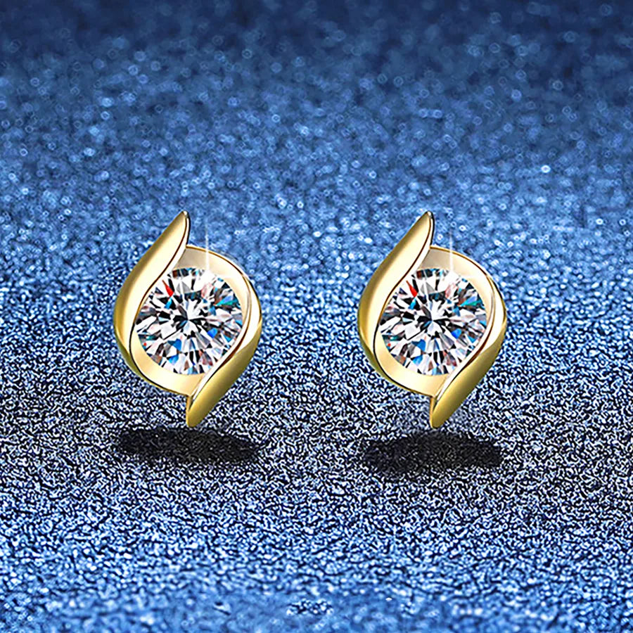 1.0ct Moissanite 925 Sterling Silver Drop Earrings Earrings GRA Certificate Round Brilliant Cut Geometric 18K Gold Plated Drop Earrings Earrings
