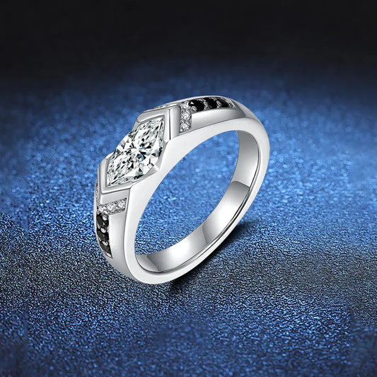 1.0ct Moissanite 925 Sterling Silver Rings GRA Certificate Round Brilliant Cut Geometric White Gold Plated Rings