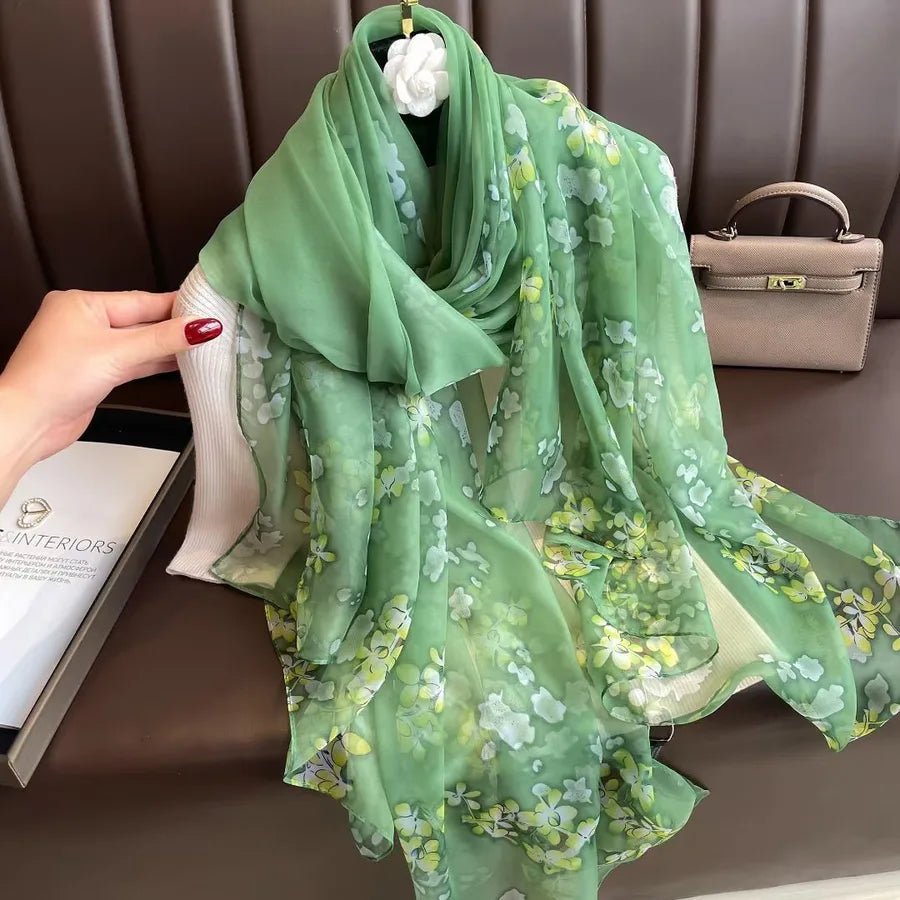 women's elegant geometric satin silk scarf