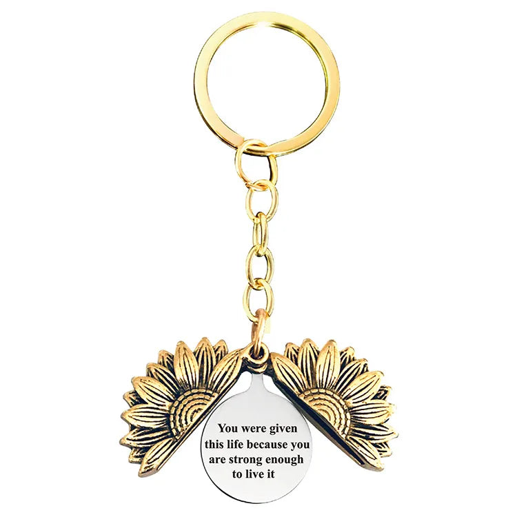 1 piece retro letter plant flowers metal plating keychain
