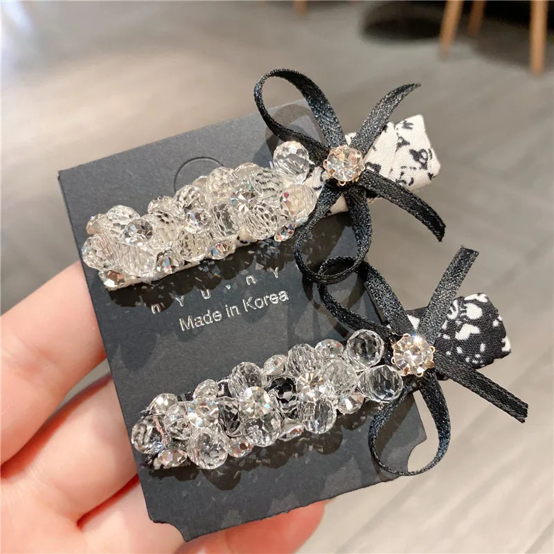 New Dongdaemun Crystal Fabric Hair Clip Headwear Floral Embellished Diamond Edge Duckbill Hairline Hair Clip Women's Accessory