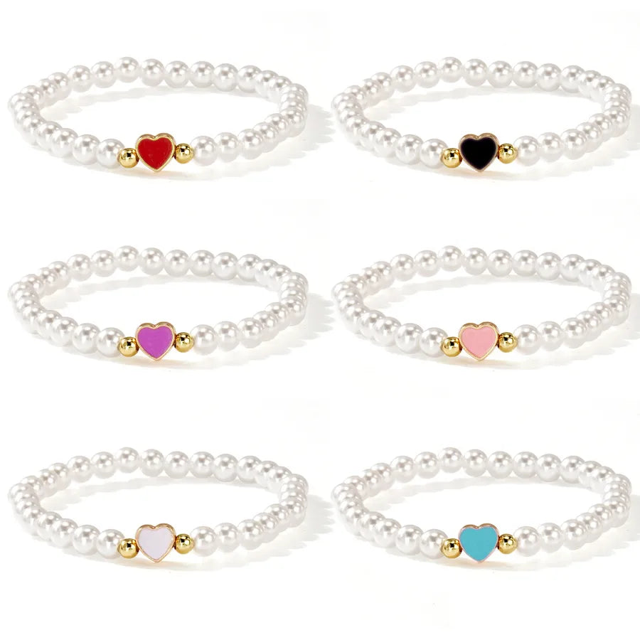 Elegant Classic Style Heart Shape Imitation Pearl Beaded Chain Beaded Bracelets Wholesale