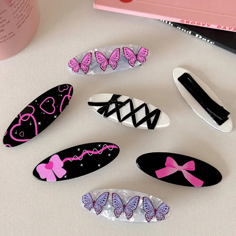 Cute Lady Women's Heart Shape Butterfly Bow Knot Resin Hair Clip