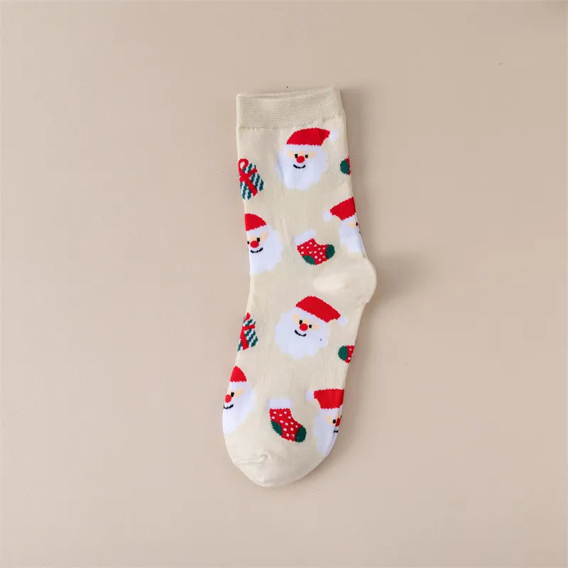 Cartoon Mid-Calf Women's Socks Deer Snowman Santa Claus Christmas Cotton Socks Trendy Autumn Winter Fashion Socks Gift