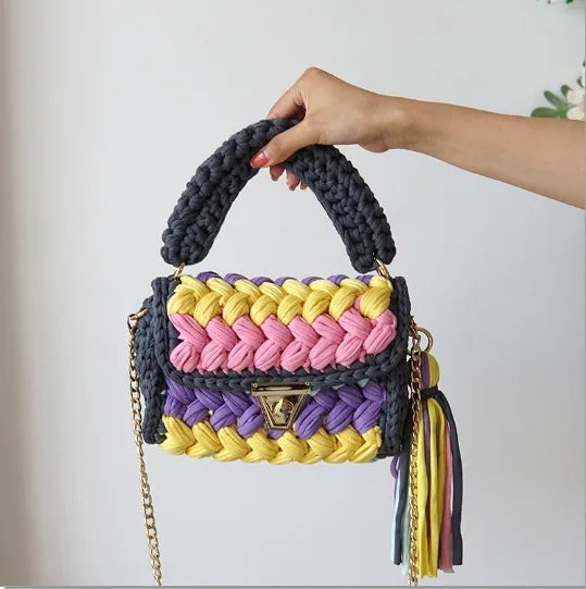 women's polyester color block elegant ethnic style square lock clasp handbag