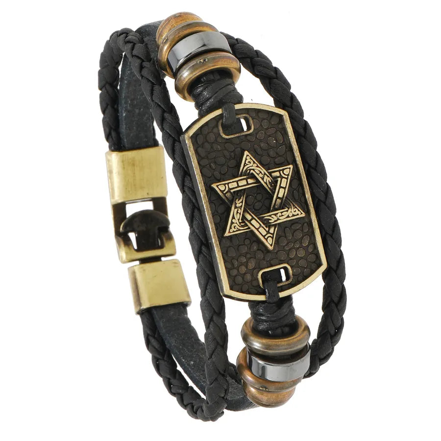 Hip-Hop Retro Color Block Leather Men's Bangle