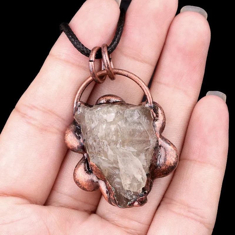 Elegant Vintage Style Geometric natural stone rope Copper Natural Stone Crystal February Birthstone Amethyst cable chain box chain Pendant Necklace In Bulk