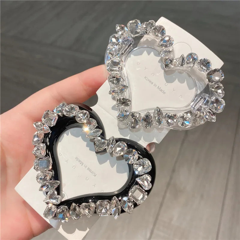 New Luxury Sensation Water Diamond Heart Shaped Hair Clip Sweet Style Spring Steel Hair Clip Women's Half Updo Hairpin