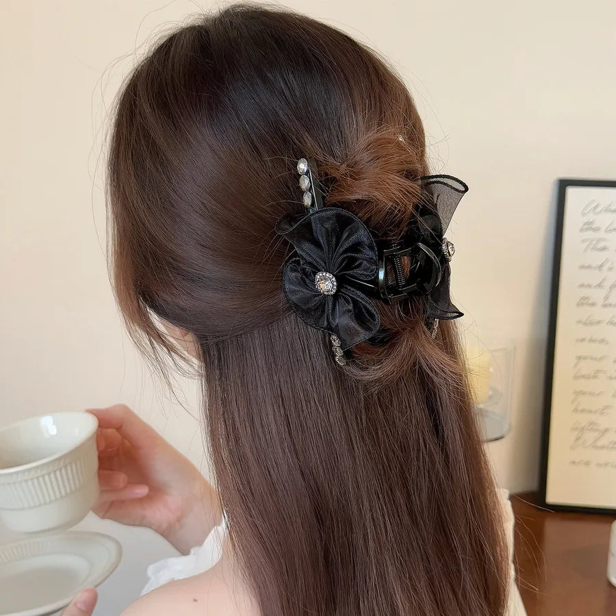 Large Black Lace Mesh Hair Clip New Style Half Updo Hair Accessories For Women Shark Clamp Princess Runaway Hair Clip