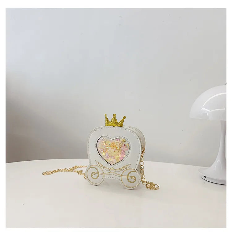 Girl'S Small Pu Leather Heart Shape Carriage Cute Round Zipper Square Bag