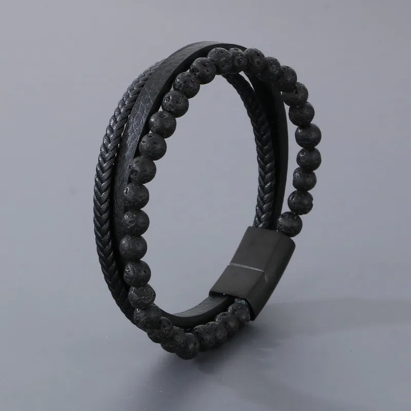 Simple Style Solid Color Titanium Steel Layered Men's Bracelets