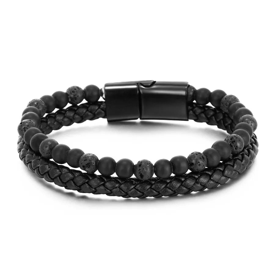 1 piece ethnic style twist alloy natural stone volcanic rock men's bracelets