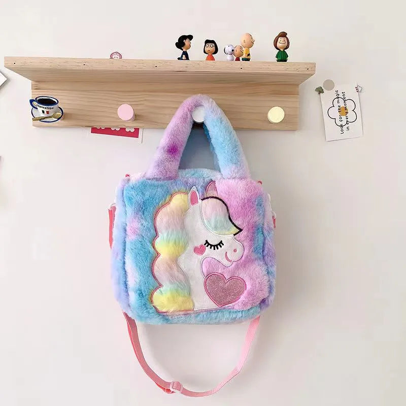 Color Plush Cartoon  Cute Girl Shoulder Crossbody Bag Large Capacity Girl Handbag  New
