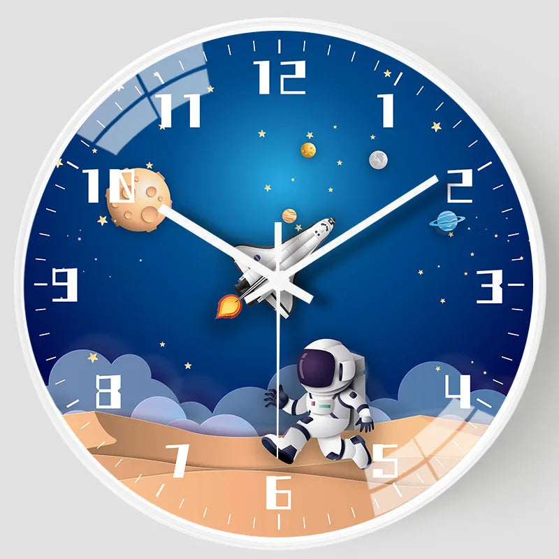 cute round astronaut plastic glass clock