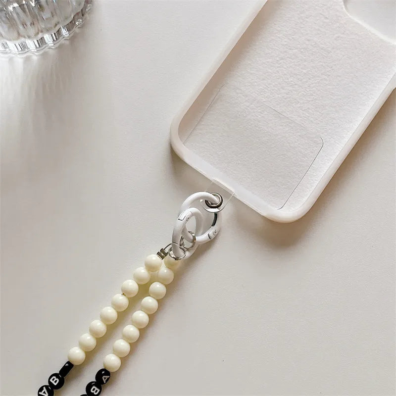 Handmade Short Pearl Letter Phone Case Chain New Butterfly Knot Diy Women's Chain Accessories Elegant Simplicity Mobile Cover