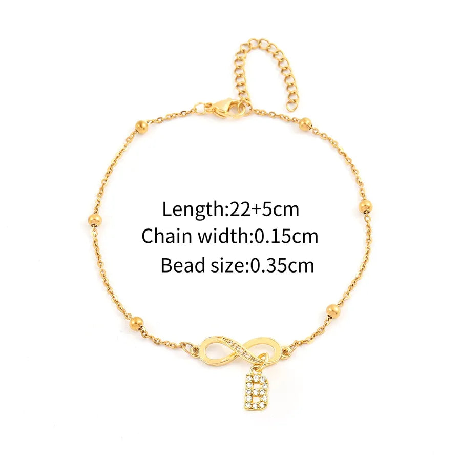 Wholesale Jewelry Simple Style Classic Style Letter Infinity 201 Stainless Steel Copper Zircon Anklet