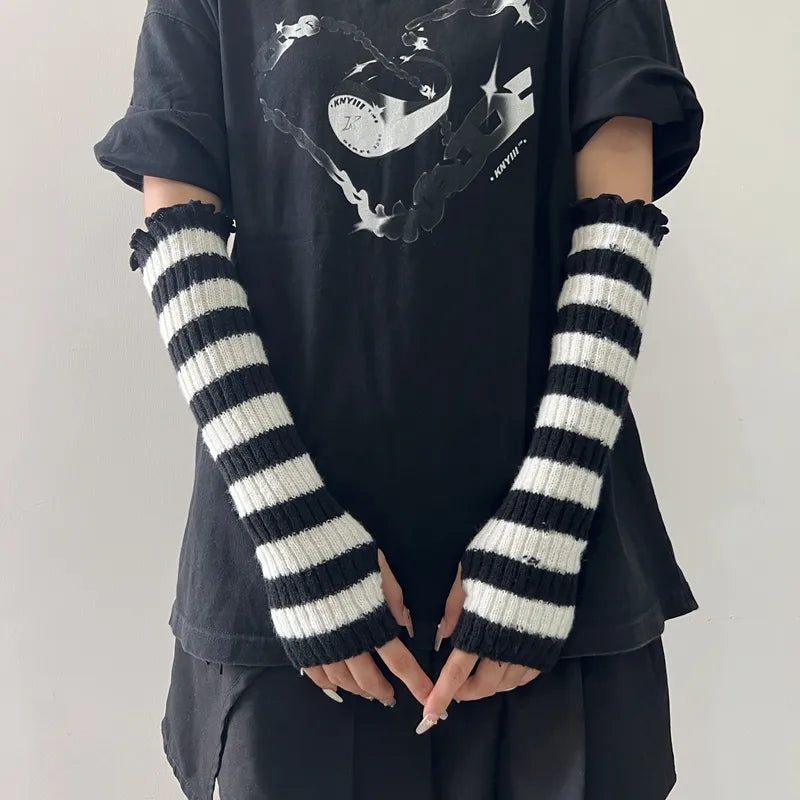 Women's Preppy Style Streetwear Sports Splicing Gloves Arm Sleeves