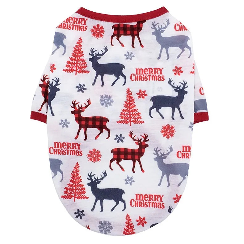 Christmas Theme Thin Print T-Shirt For Cats And Dogs Pet Clothes Polyester Material European Style Snowflake Deer Design