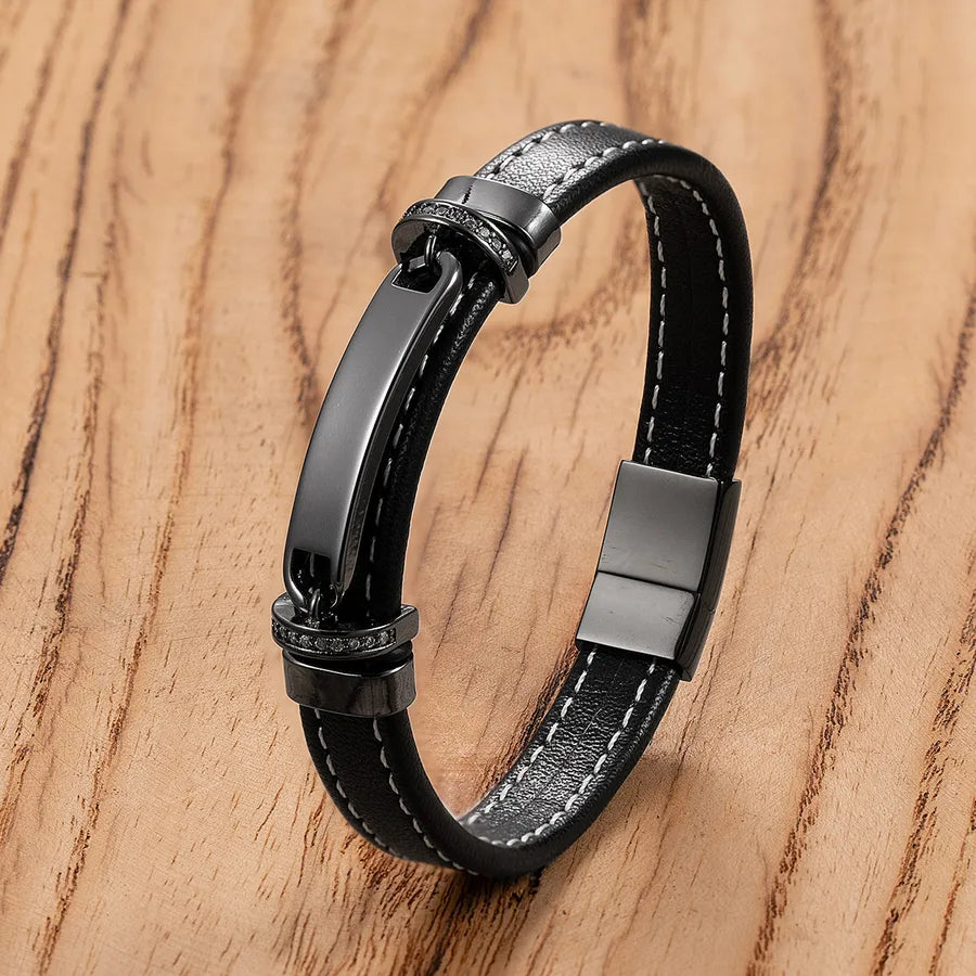Simple New Handmade Woven Leather String Stainless Steel Ornament Bracelet Classic Men's Punk Accessories Bracelet Magnetic Buckle Jewelry  Direct Sales