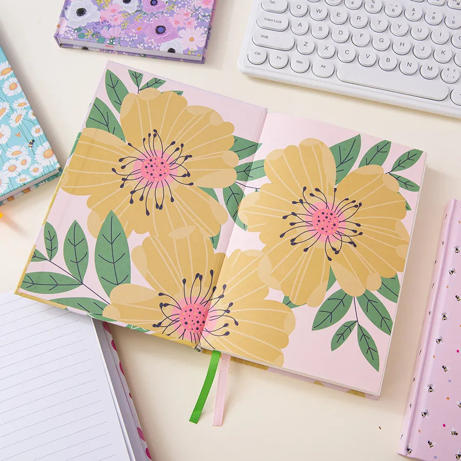 A5 Hard Cover New Flower Design Bullet Journal Notebook Creative Dotted Inner Pages Cute Style Wooden Pulp Material