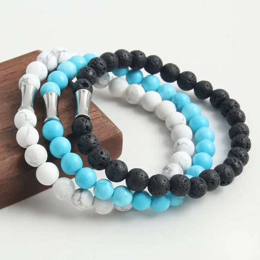 304 Stainless Steel natural stone Simple Style Commute Beaded Handmade Round Bracelets