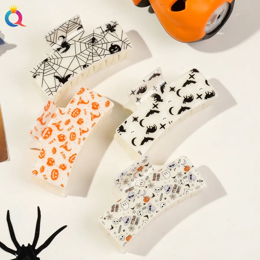 Halloween Ghost Pumpkin Print Hair Clip Women's Fashion Hair Grips Square Design Plastic Headwear Simple Style Hair Accessories