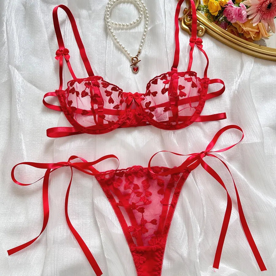 Women's Sexy Plant Sexy Lingerie Sets Home Honeymoon Sheer Bra Low Waist Bandage See-Through Sexy Lingerie