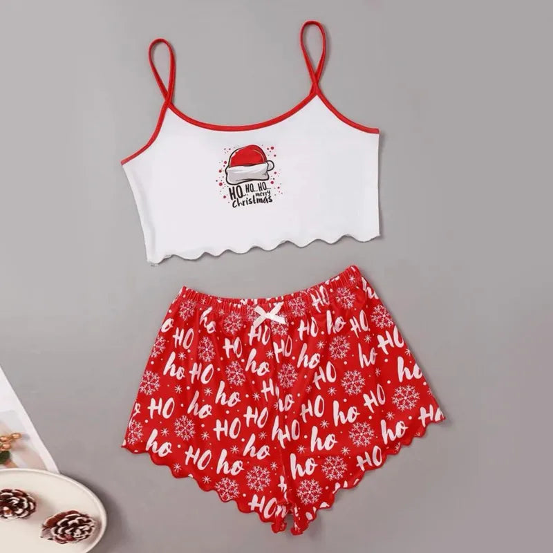 Home Festival Women's Christmas Printing Polyester Milk Fiber Printing Shorts Sets Pajama Sets