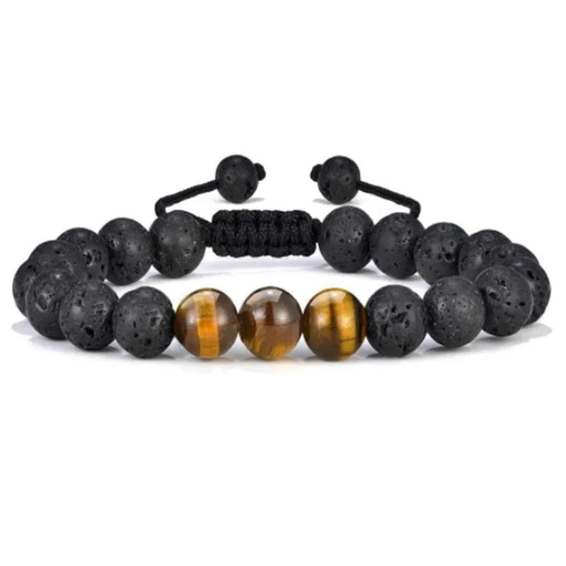 Retro Classic Style Geometric natural stone Volcanic rock Tiger Eye Bracelets In Bulk