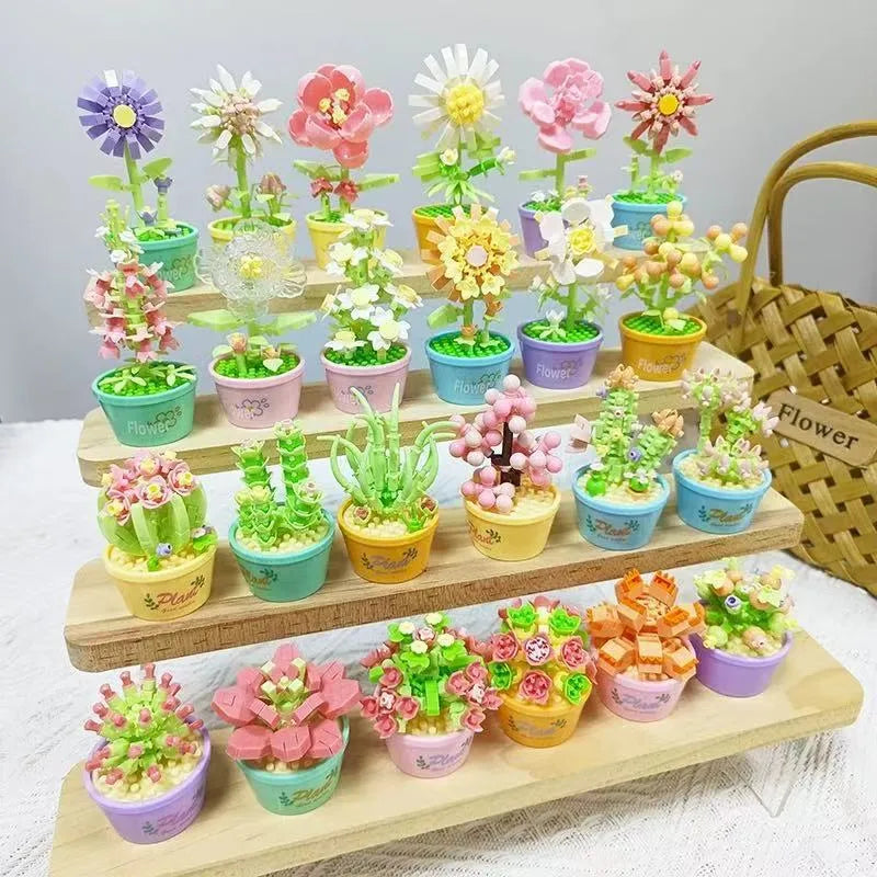 Compatible with  Blocks Flower Children's Educational Assembled Simulation Eternal Flower Flowers Fleshy Potted Toy Gift Wholesale